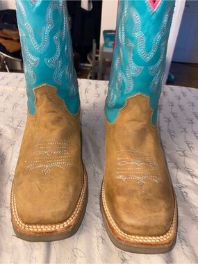 Roper Pink Trim Leather Cowboy Boots